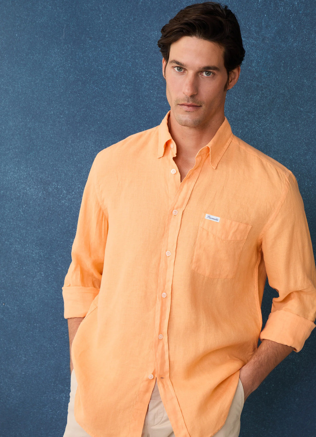 Faconnable regular fit linnen shirt-100% Linnen-HEREN SHIRTS-Oranje