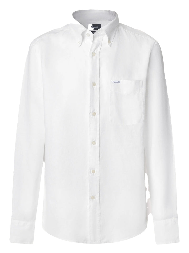 Faconnable regular fit linnen shirt-100% Linnen-HEREN SHIRTS-Wit