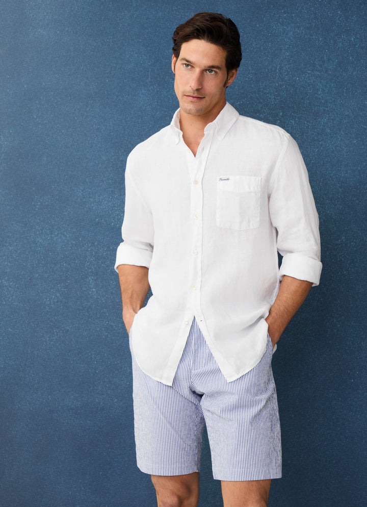 Faconnable regular fit linnen shirt-100% Linnen-HEREN SHIRTS-Wit