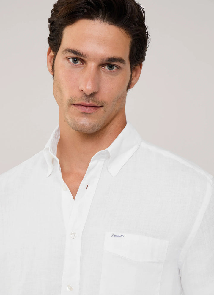 Faconnable regular fit linnen shirt-100% Linnen-HEREN SHIRTS-Wit