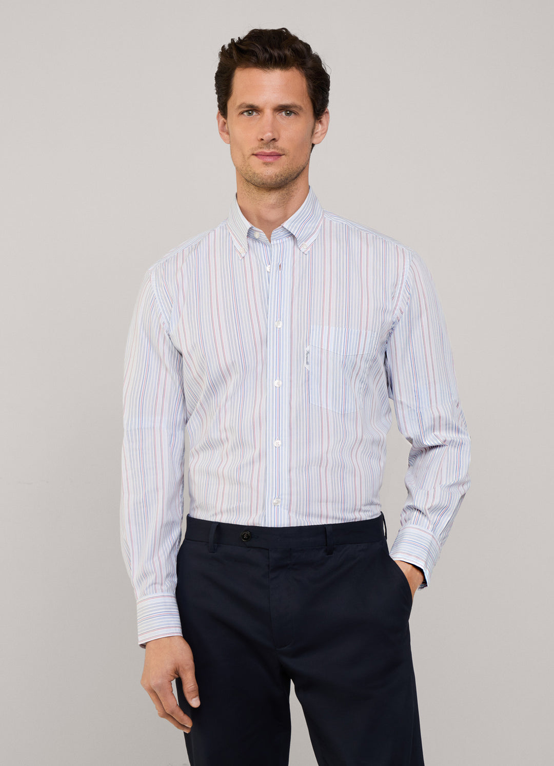 Faconnable Regular Fit Striped Poplin Shirt – blau-100% katoen-HEREN SHIRTS-Blauw