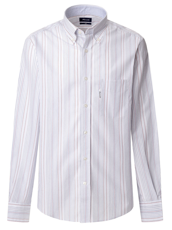 Faconnable Regular Fit Striped Poplin Shirt – blau-100% katoen-HEREN SHIRTS-Blauw