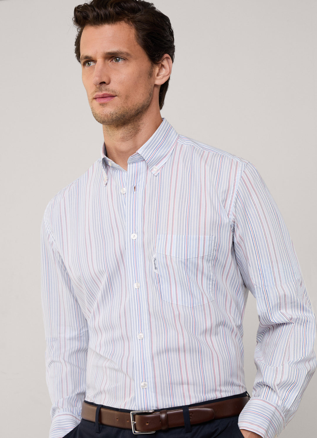 Faconnable Regular Fit Striped Poplin Shirt – blau-100% katoen-HEREN SHIRTS-Blauw