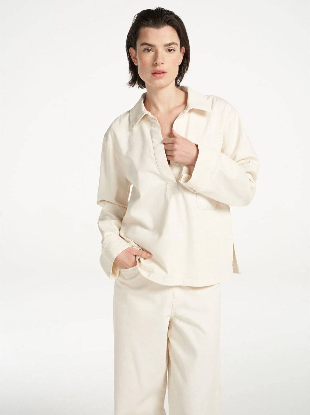 Femmes du Sud blouse courtnee off white-98% katoen, 2% polyamide-DAMES TOPS & BLOUSES-Room