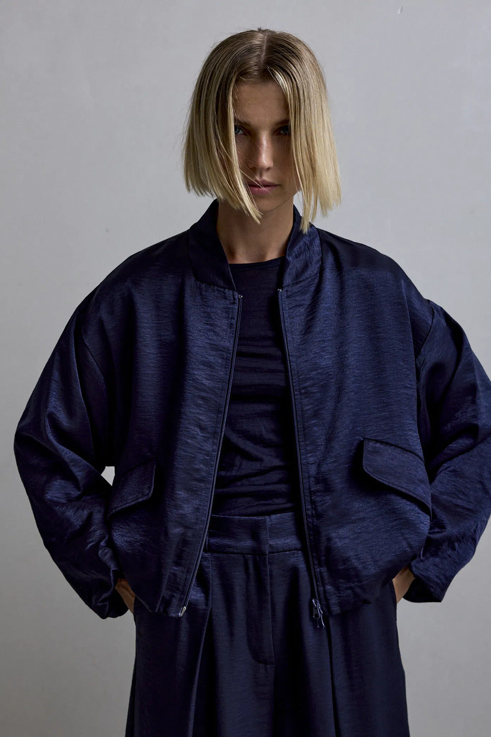 Femmes du Sud Elita Longsleeve – Navy-50% wol, 50% polyester/katoen mix-DAMES TOPS & BLOUSES-Blauw