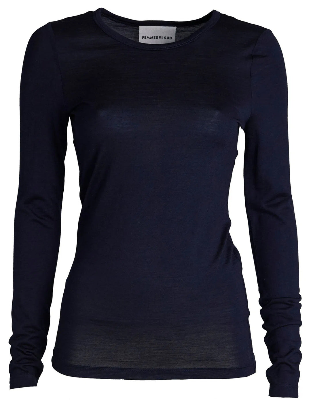 Femmes du Sud Elita Longsleeve – Navy-50% wol, 50% polyester/katoen mix-DAMES TOPS & BLOUSES-Blauw