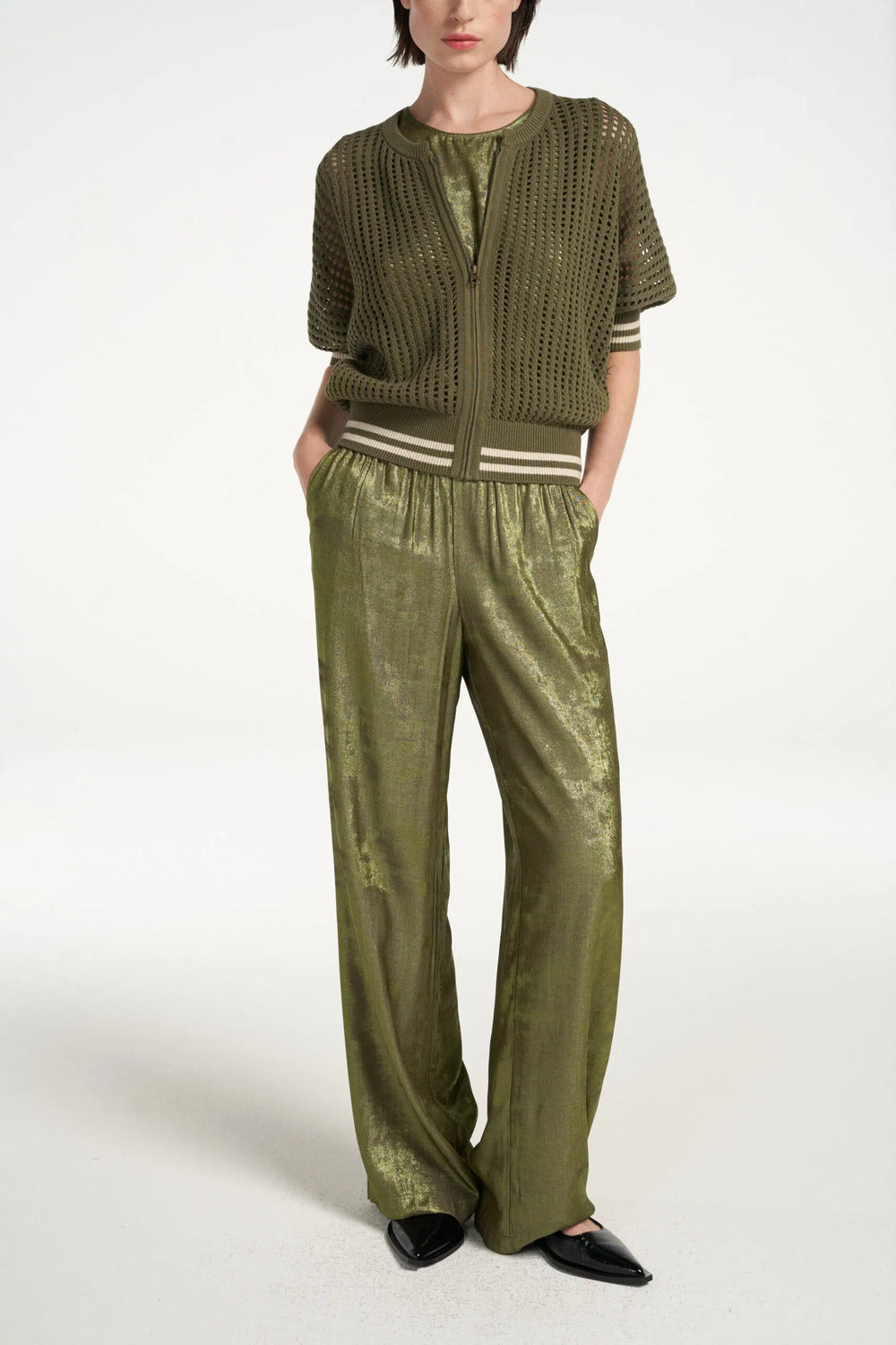 Femmes du Sud Florine Shimmer Army-Kwaliteit: 60% polyester | 40% viscose-DAMES BROEKEN-Groen