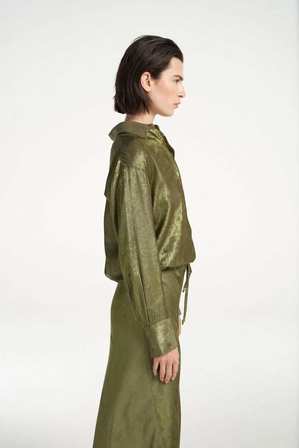 Femmes du Sud Marthe Shimmer Army blouse-Kwaliteit: 60% polyester | 40% viscose-DAMES TOPS & BLOUSES-Groen