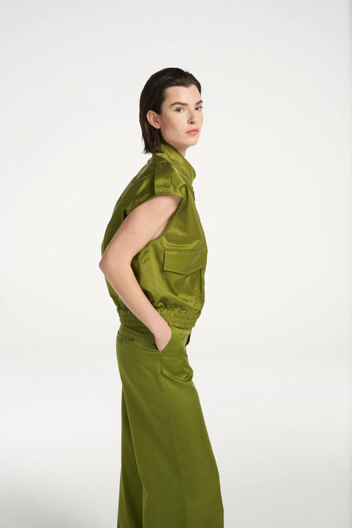 Femmes Du Sud valerie mid green gilet-Kwaliteit: 63% tencel | 32% katoen | 5% linnen-DAMES BLAZERS & GILETS-Groen