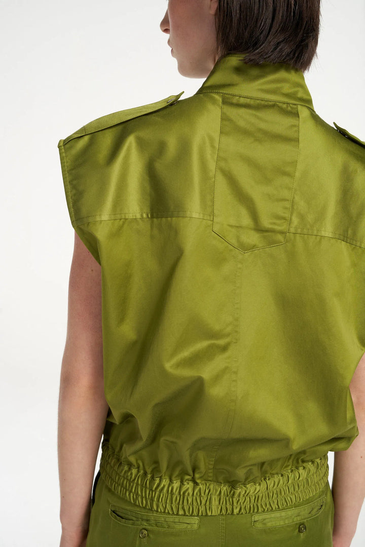 Femmes Du Sud valerie mid green gilet-Kwaliteit: 63% tencel | 32% katoen | 5% linnen-DAMES BLAZERS & GILETS-Groen