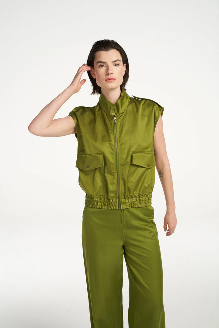Femmes Du Sud valerie mid green gilet-Kwaliteit: 63% tencel | 32% katoen | 5% linnen-DAMES BLAZERS & GILETS-Groen