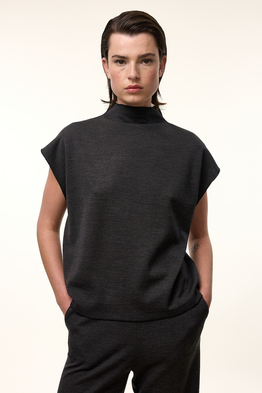 Femmes du Sud XAVIERRA jersey top-98% WO, 2% PA-DAMES TOPS & BLOUSES-Antraciet