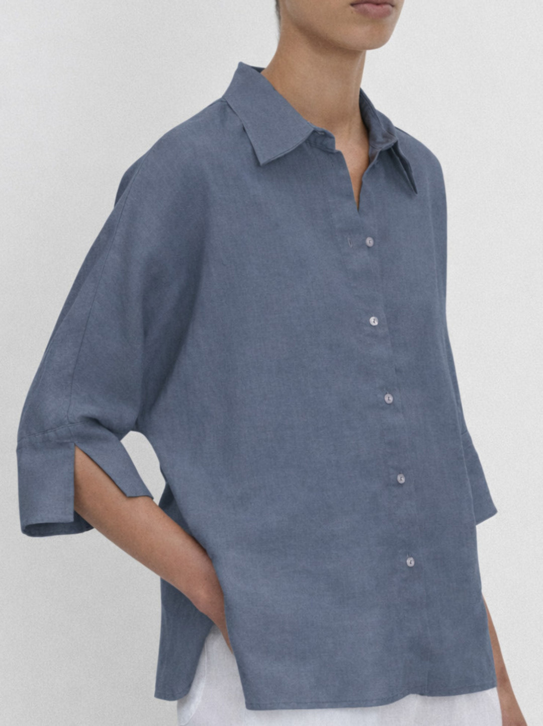 FFC Blouse – Blauw-100% linnen-DAMES TOPS & BLOUSES-Blauw