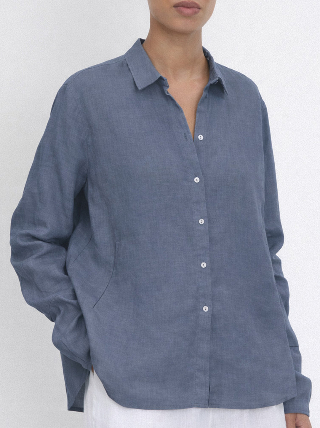 FFC Blouse – Blauw-100% linnen-DAMES TOPS & BLOUSES-Blauw