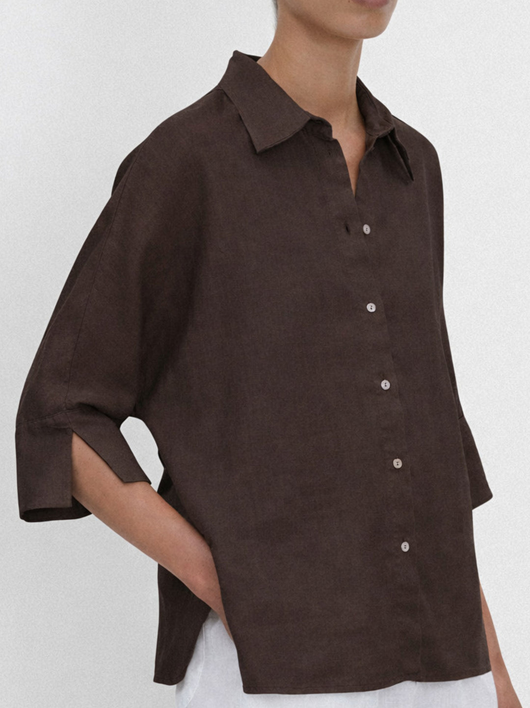 FFC Blouse – Bruin-100% linnen-DAMES TOPS & BLOUSES-Bruin