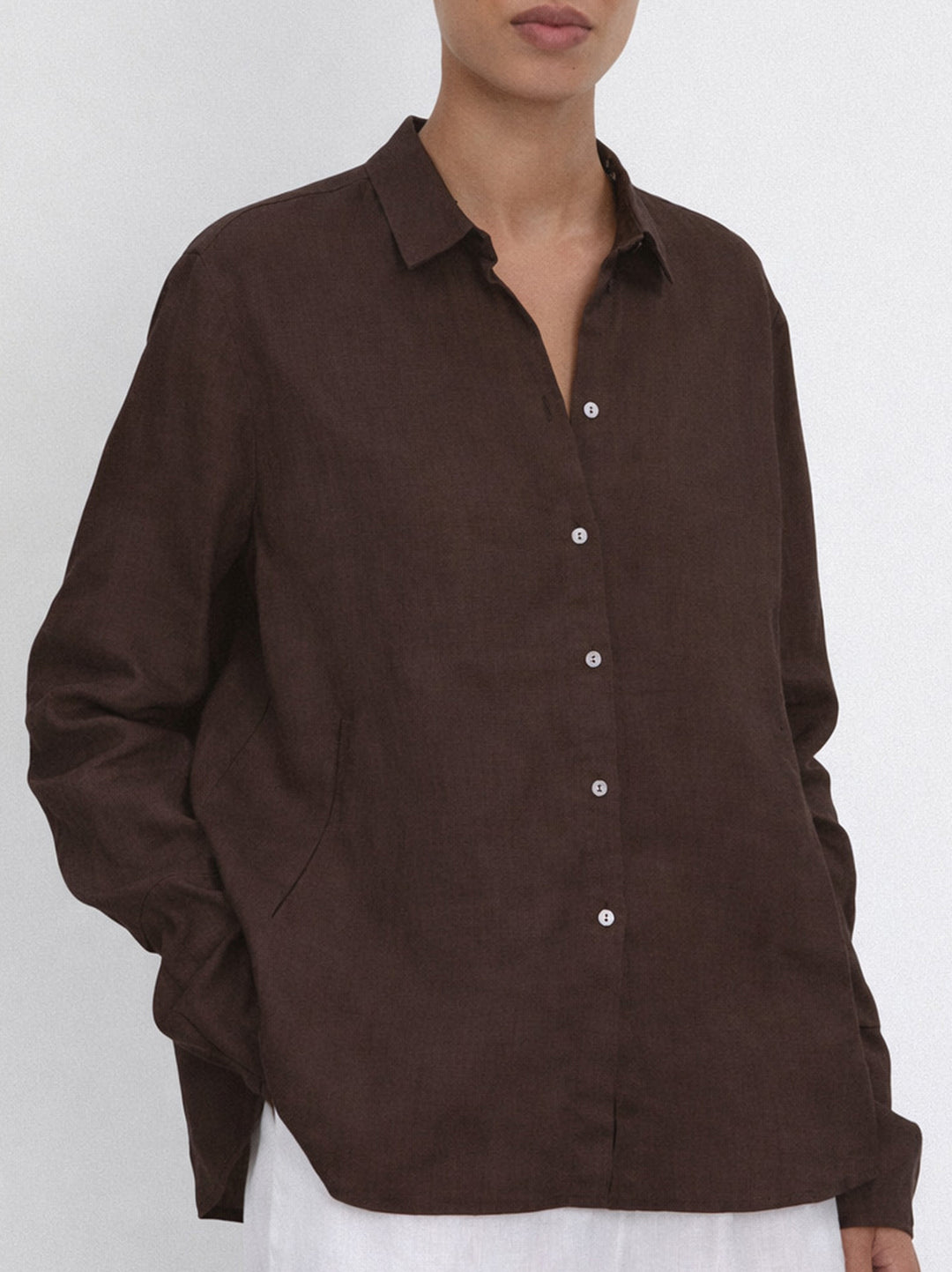 FFC Blouse – Bruin-100% linnen-DAMES TOPS & BLOUSES-Bruin