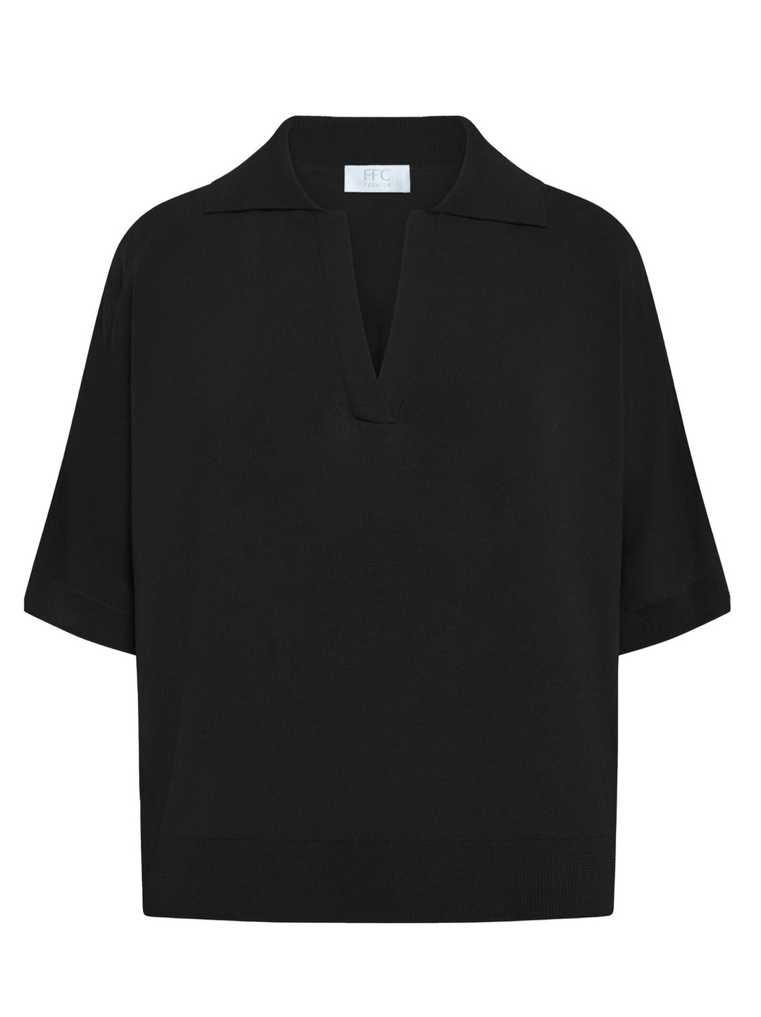 FFC oversized polo black-80% Viscose<br />20% Polyamide-DAMES TOPS & BLOUSES-Zwart