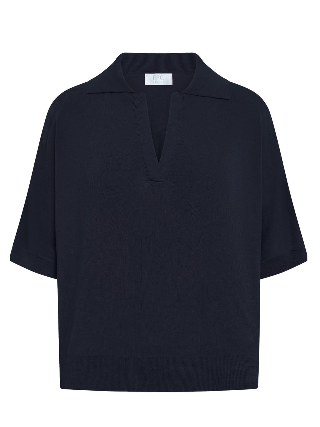 FFC oversized polo deep sea-80% Viscose<br />20% Polyamide-DAMES TOPS & BLOUSES-Blauw