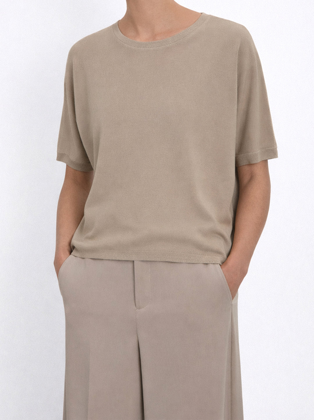 FFC T-Shirt Korte Mouw – Beige-80% viscose, 20% polyamide-DAMES TOPS & BLOUSES-Beige