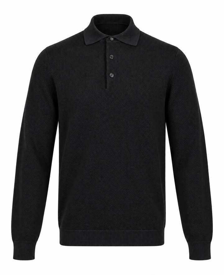 Filippo de Laurentiis Merino Polo – Zwart-100% merino wol-HEREN POLO'S & T-SHIRTS-Zwart