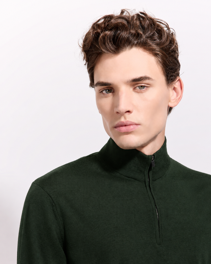 Filippo de Laurentiis Merinowol Half Zip – Groen-100% merino wol-HEREN TRUIEN & VESTEN-Groen