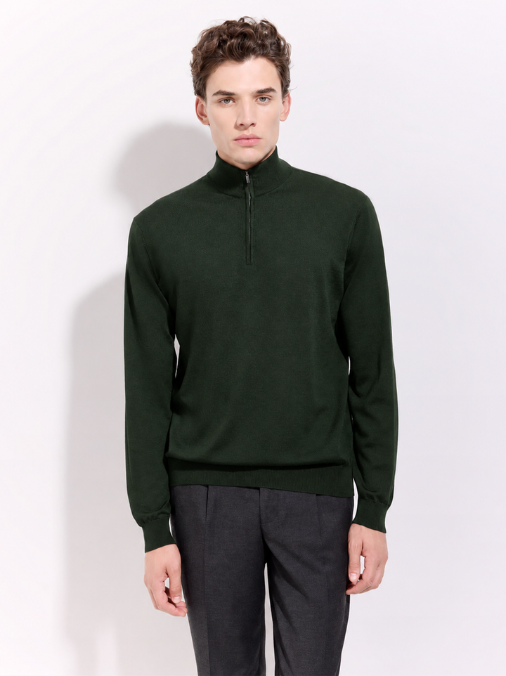 Filippo de Laurentiis Merinowol Half Zip – Groen-100% merino wol-HEREN TRUIEN & VESTEN-Groen
