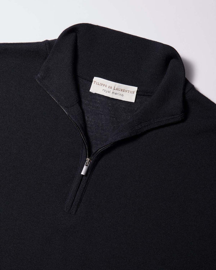Filippo de Laurentiis Merinowollen Half Zip – Blau-100% merino wol-HEREN TRUIEN & VESTEN-Blauw