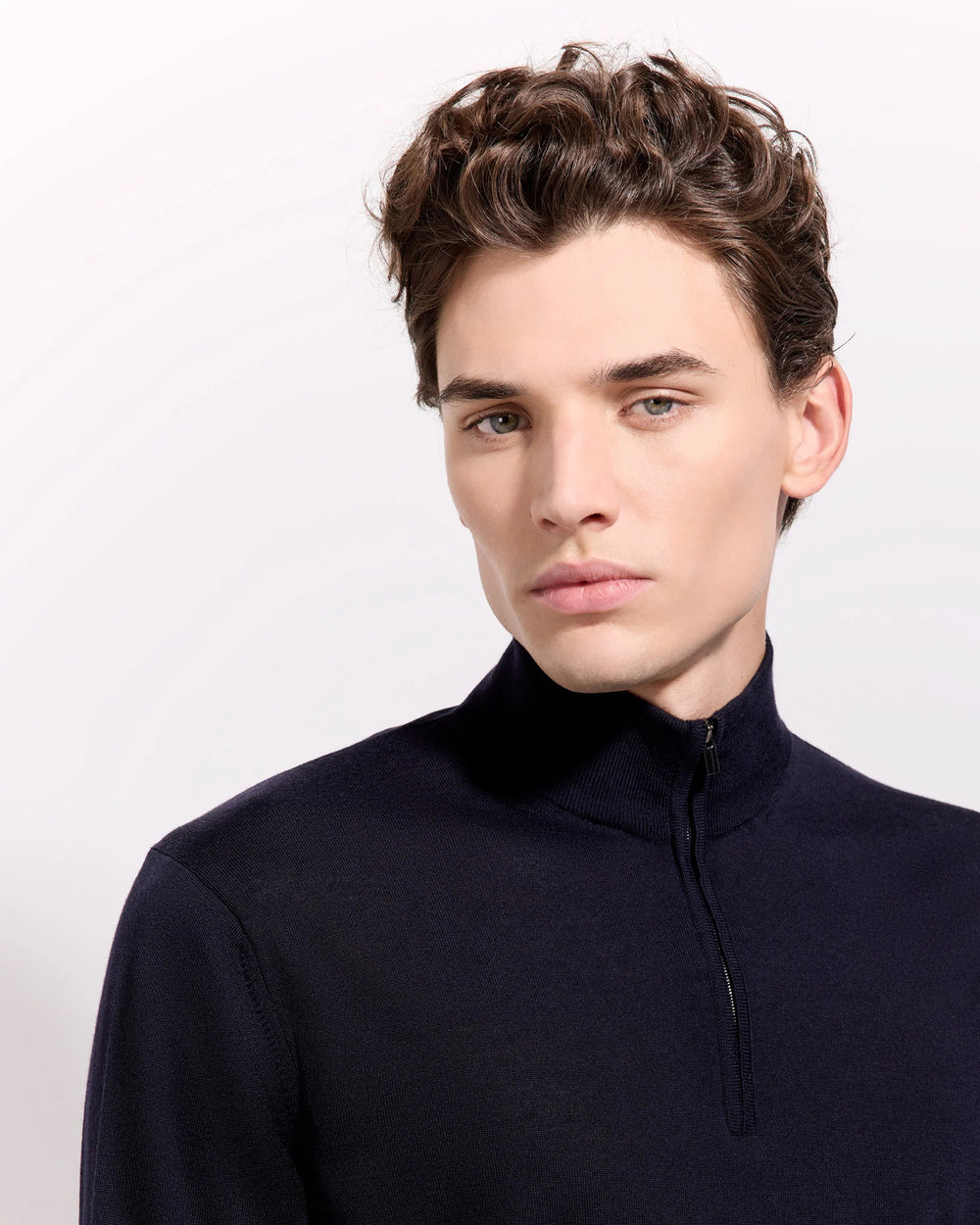 Filippo de Laurentiis Merinowollen Half Zip – Blau-100% merino wol-HEREN TRUIEN & VESTEN-Blauw