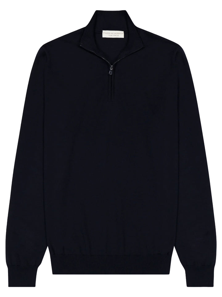 Filippo de Laurentiis Merinowollen Half Zip – Blau-100% merino wol-HEREN TRUIEN & VESTEN-Blauw