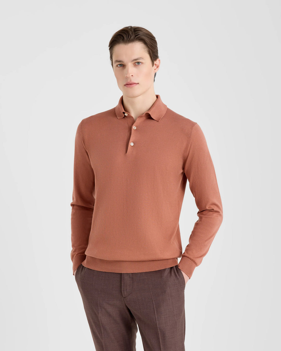Filippo de Laurentiis Polo lange mouwen – Bruin-100% katoen-HEREN POLO'S & T-SHIRTS-Bruin