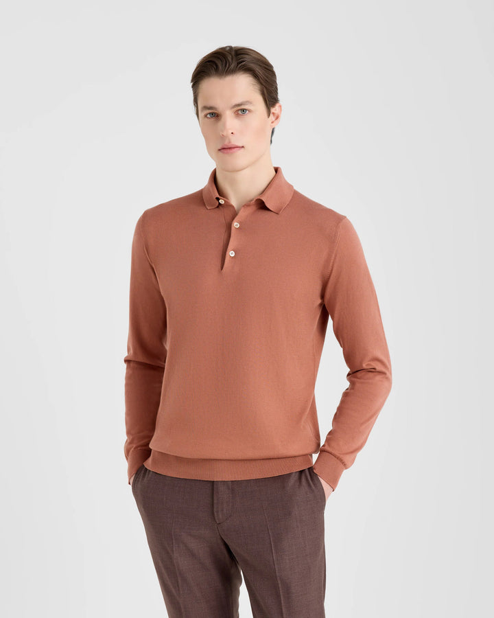 Filippo de Laurentiis Polo lange mouwen – Bruin-100% katoen-HEREN POLO'S & T-SHIRTS-Bruin