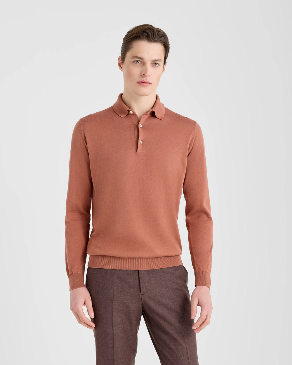 Filippo de Laurentiis Polo lange mouwen – Bruin-100% katoen-HEREN POLO'S & T-SHIRTS-Bruin
