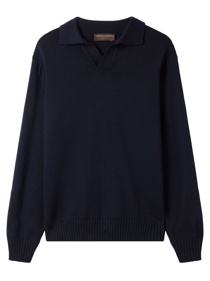 Filippo de Laurentiis Skipper Polo Trui – Blauw-100% merino wol-HEREN TRUIEN & VESTEN-Blauw