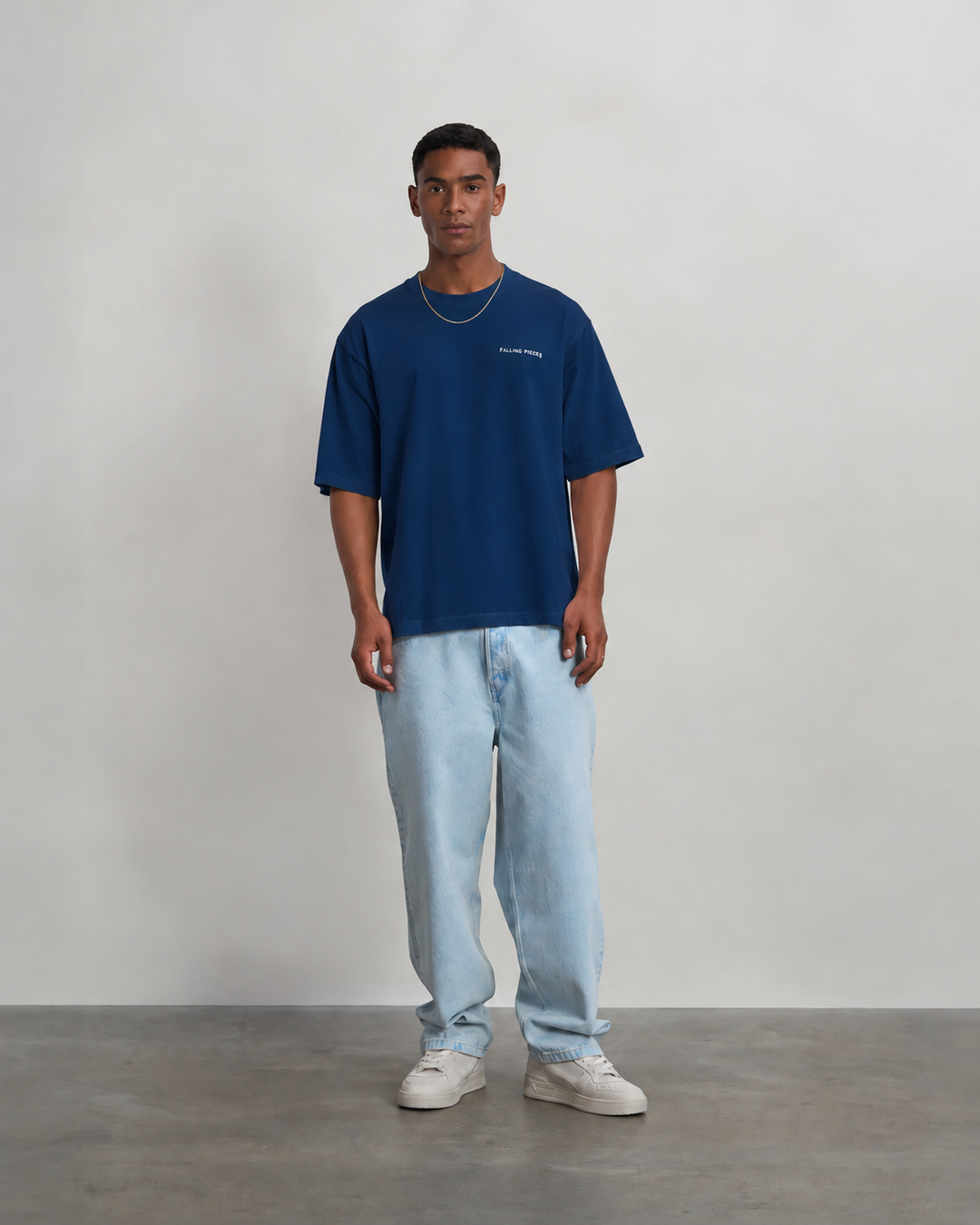 Filling Pieces Boxy T-shirt – Blauw-100% katoen-HEREN POLO'S & T-SHIRTS-Blauw