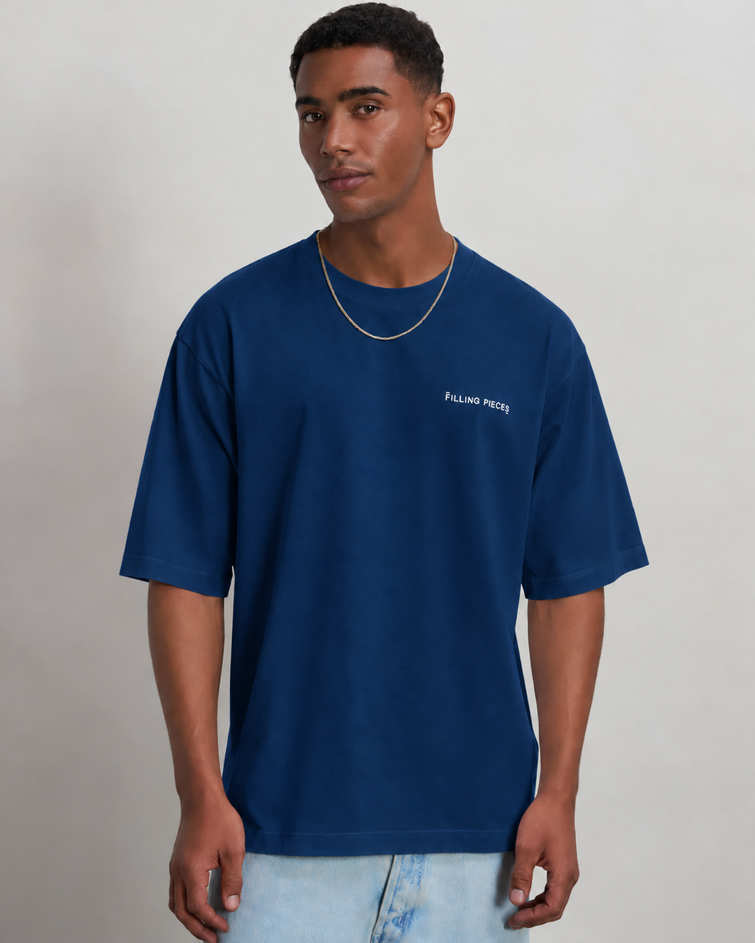 Filling Pieces Boxy T-shirt – Blauw-100% katoen-HEREN POLO'S & T-SHIRTS-Blauw