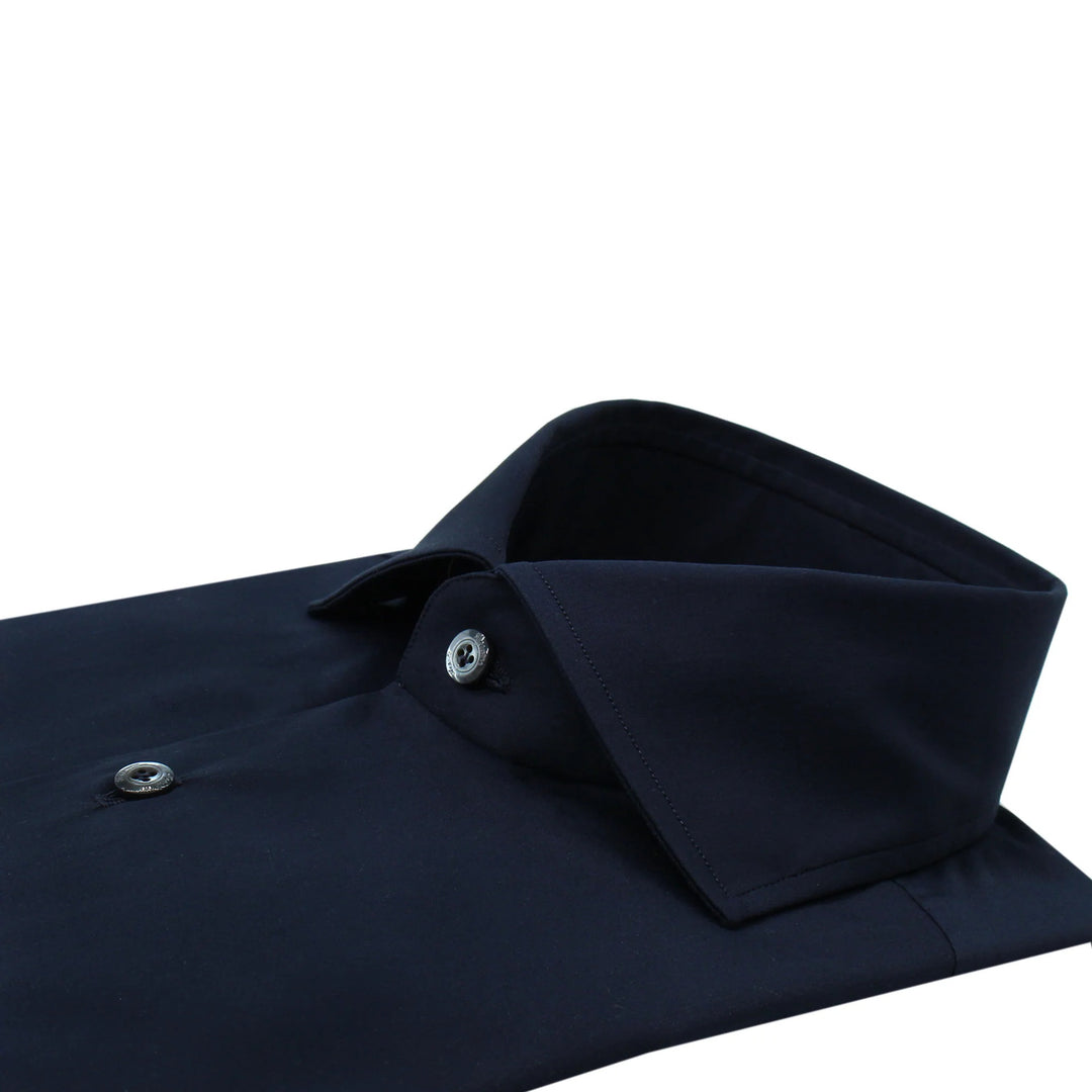 Finamore Napoli Eduardo RF Stretch Navy-78% katoen, 18% polyamide, 4% elasthaan-HEREN SHIRTS-Blauw