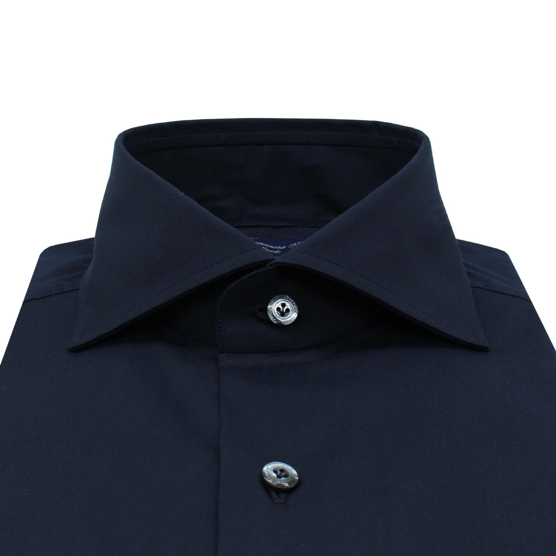 Finamore Napoli Eduardo RF Stretch Navy-78% katoen, 18% polyamide, 4% elasthaan-HEREN SHIRTS-Blauw