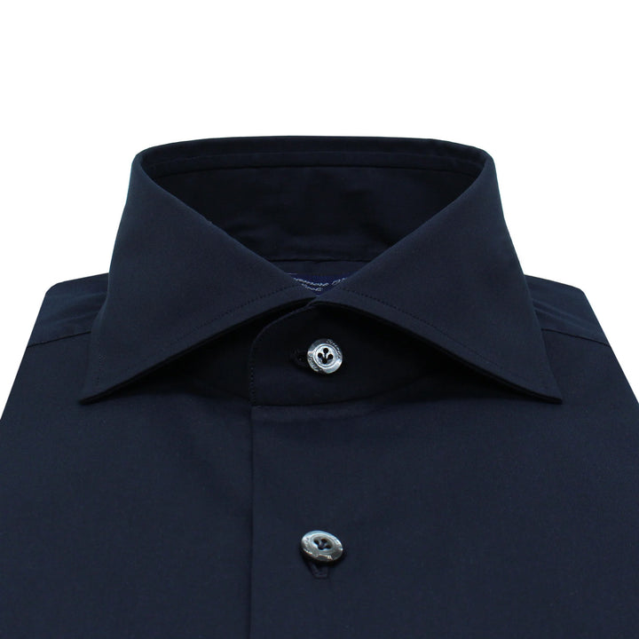 Finamore Napoli Eduardo RF Stretch Navy-78% katoen, 18% polyamide, 4% elasthaan-HEREN SHIRTS-Blauw