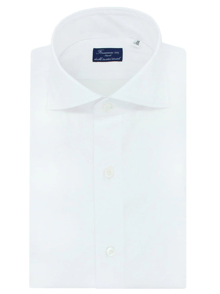 Finamore Napoli Eduardo RF stretch white-78% katoen, 18% polyamide, 4% elasthaan-HEREN SHIRTS-Wit