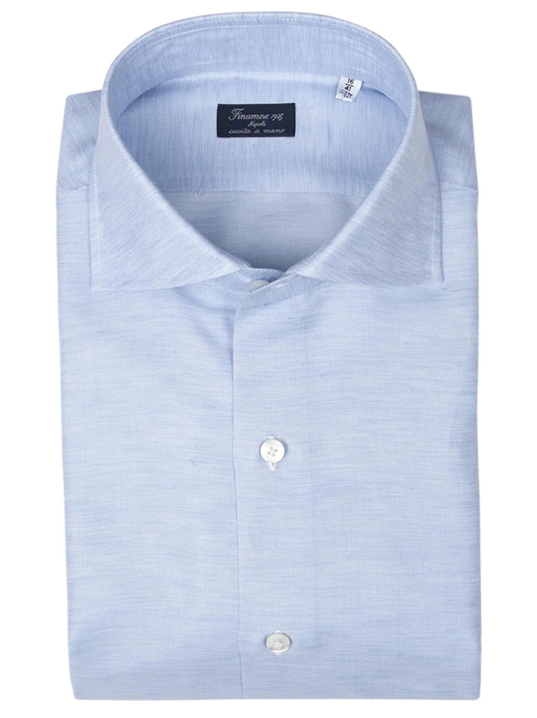 Finamore Napoli Eduardo shirt-100% linnen-HEREN SHIRTS-Blauw