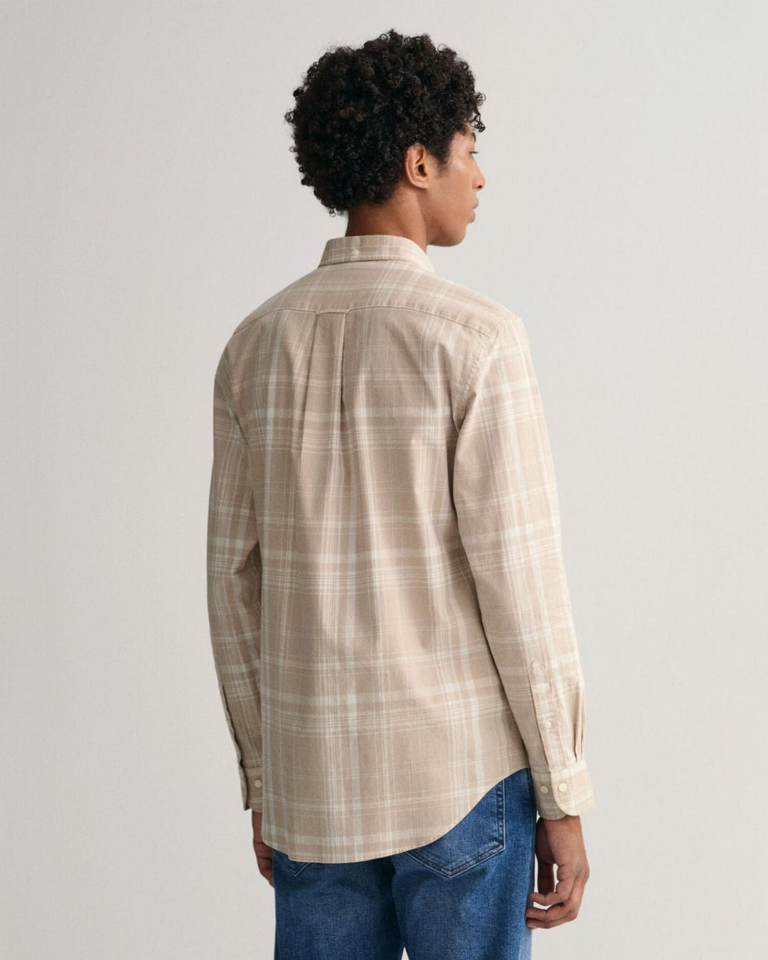 GANT geruit regular fit shirt-70% katoen, 30% linnen-HEREN SHIRTS-Beige