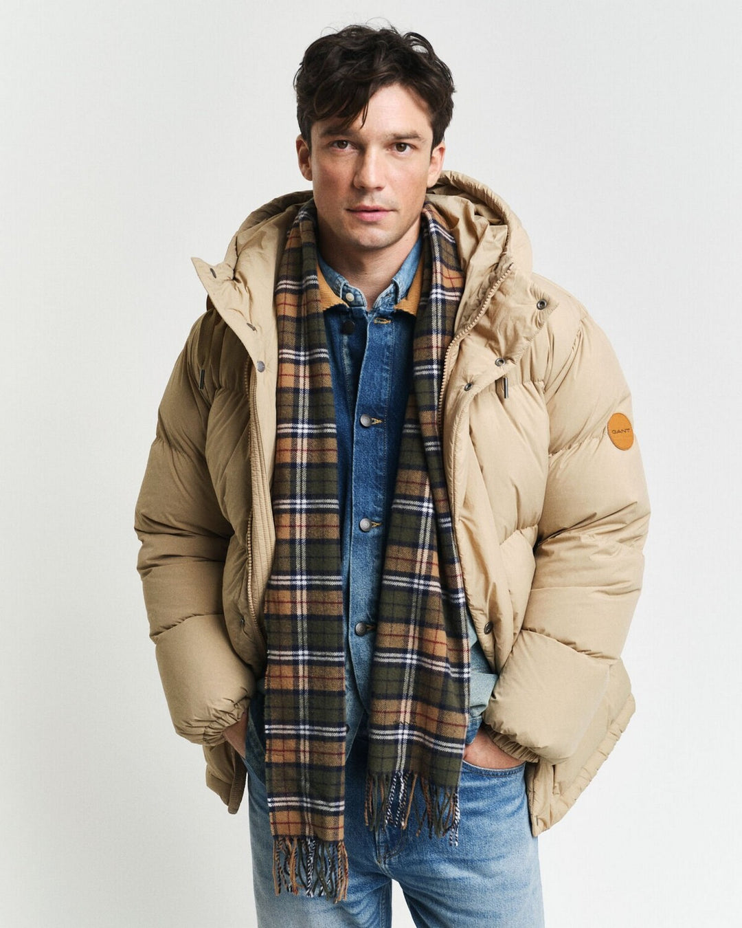 GANT multi check shawl-100% Wol-HEREN ACCESSOIRES-Groen