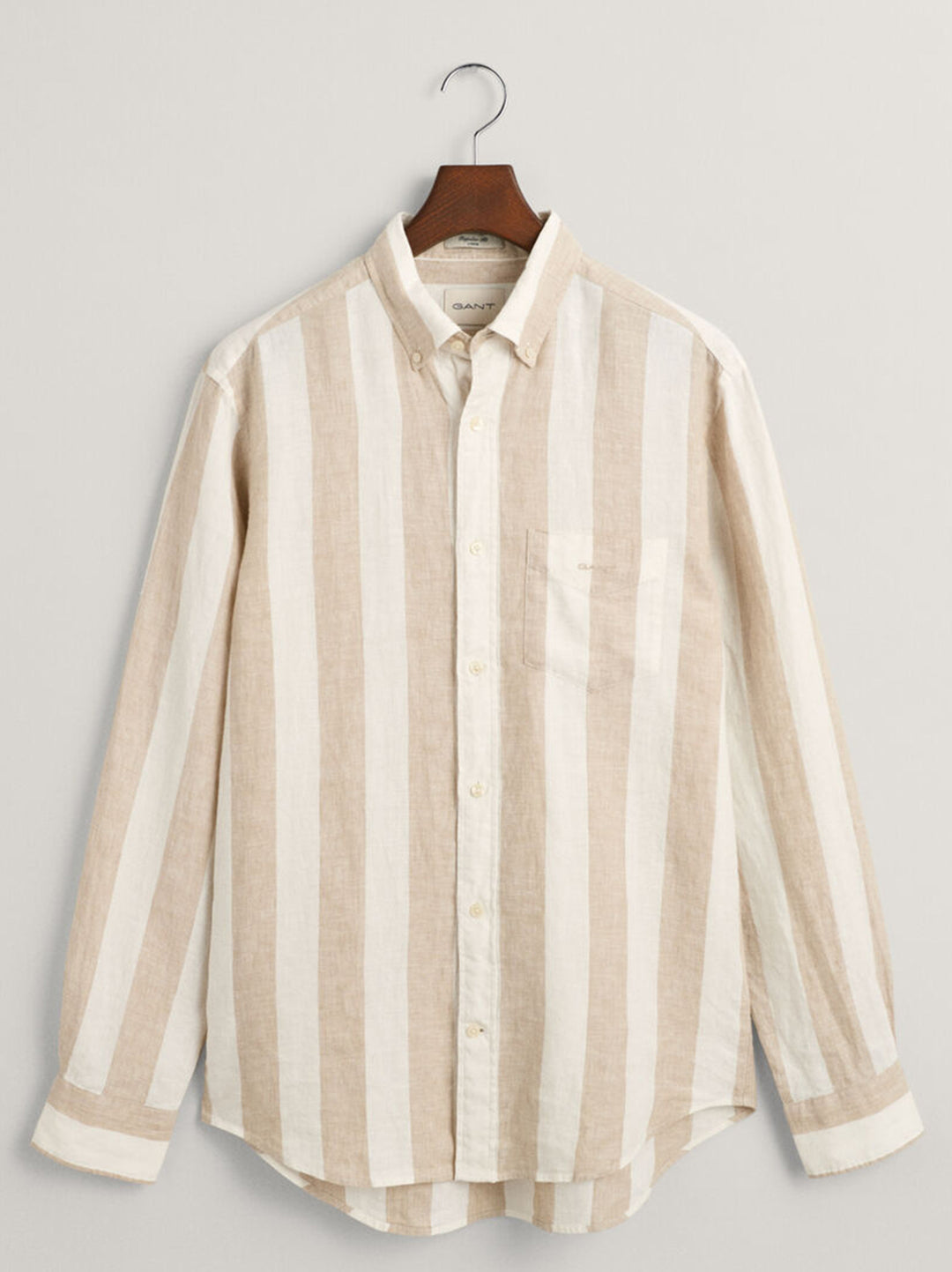 Gant overhemd streep beige-100% linnen-HEREN SHIRTS-Beige