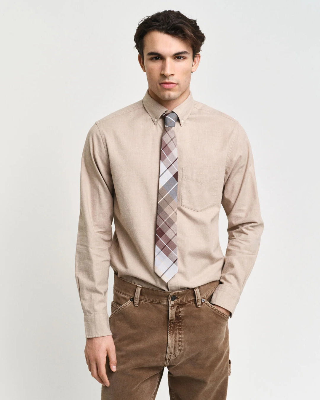 GANT regular fit flanellen shirt-100% katoen-HEREN SHIRTS-Beige