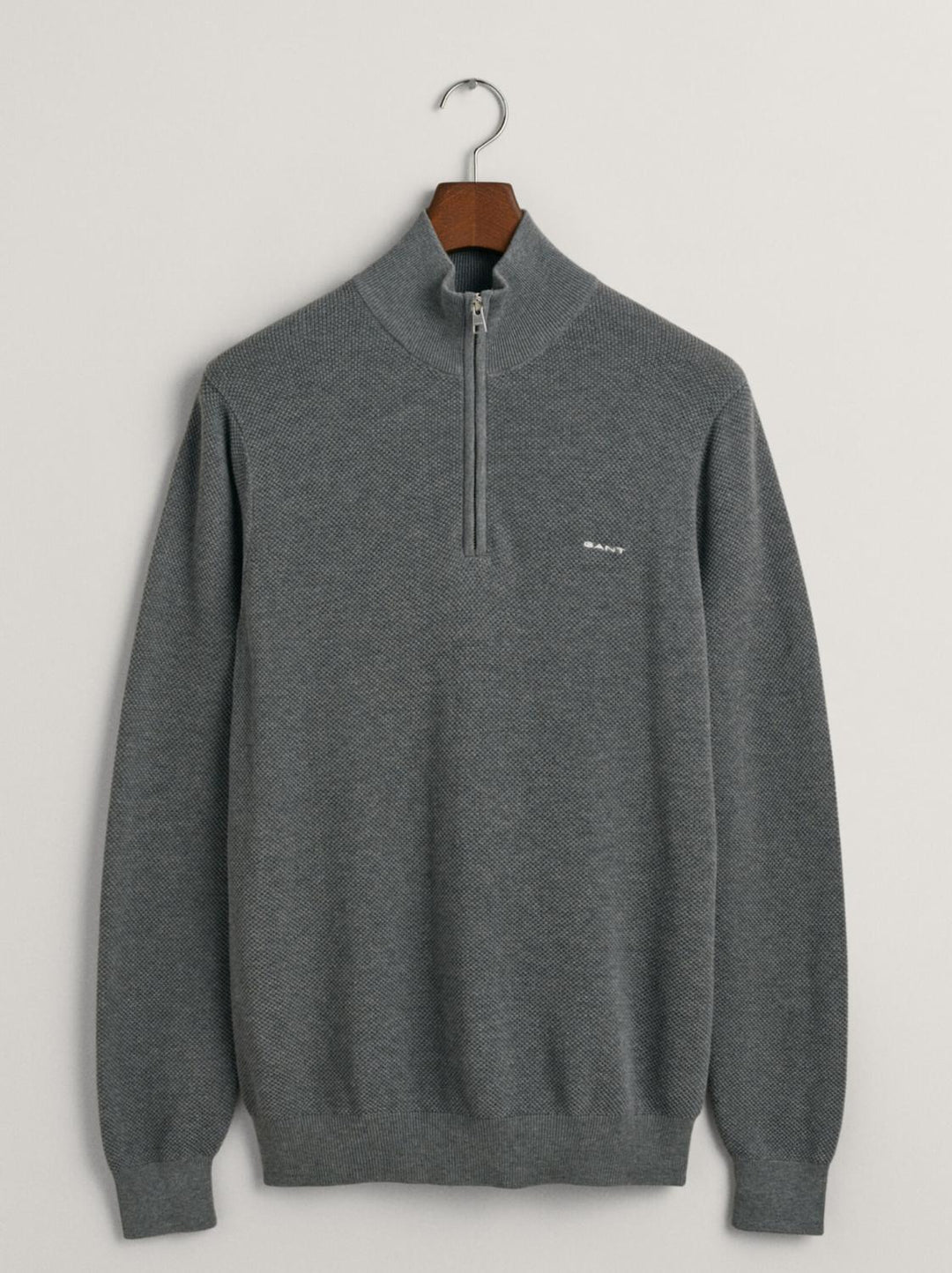 GANT trui met rits katoenpique-100% katoen-HEREN TRUIEN & VESTEN-Grijs