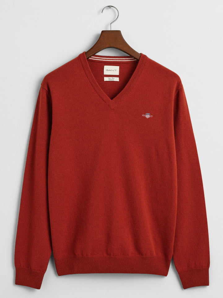 GANT trui met V-hals van lamswol-Materiaal: 100% lamswol-HEREN TRUIEN & VESTEN-Rood