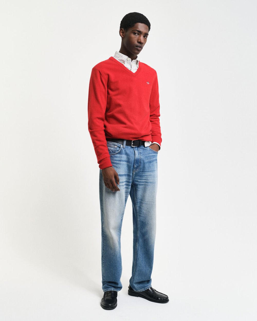 GANT trui met V-hals van lamswol -Materiaal: 100% lamswol-HEREN TRUIEN & VESTEN-Rood