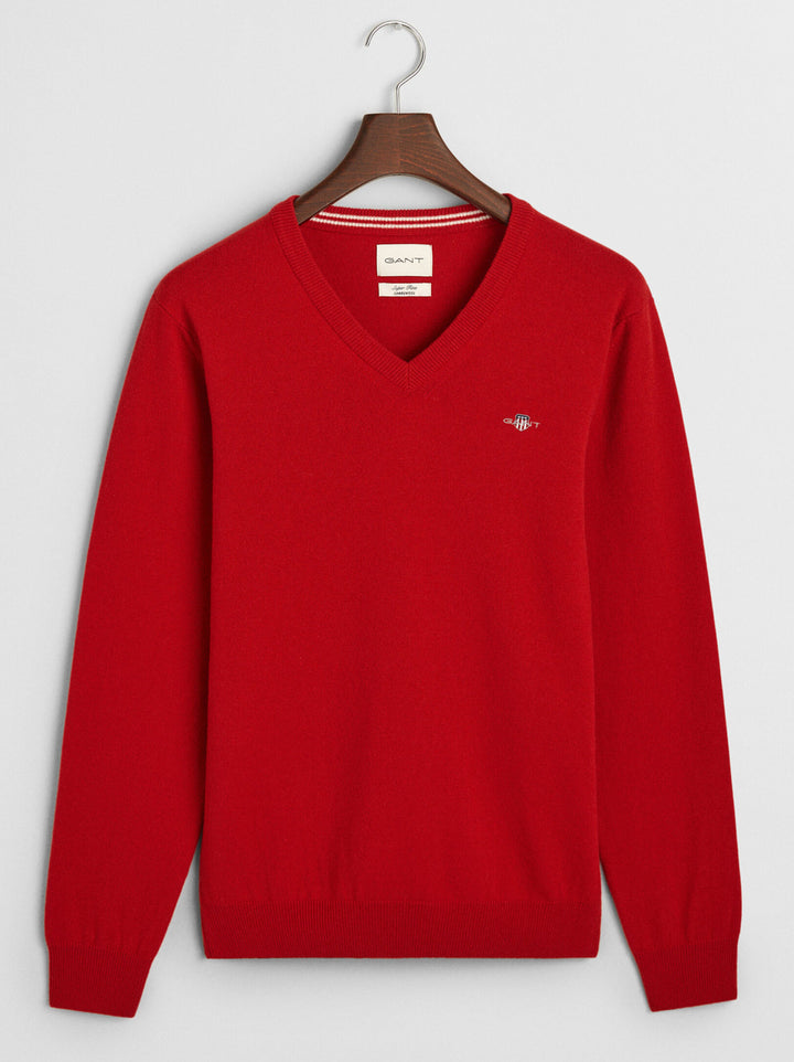 GANT trui met V-hals van lamswol -Materiaal: 100% lamswol-HEREN TRUIEN & VESTEN-Rood