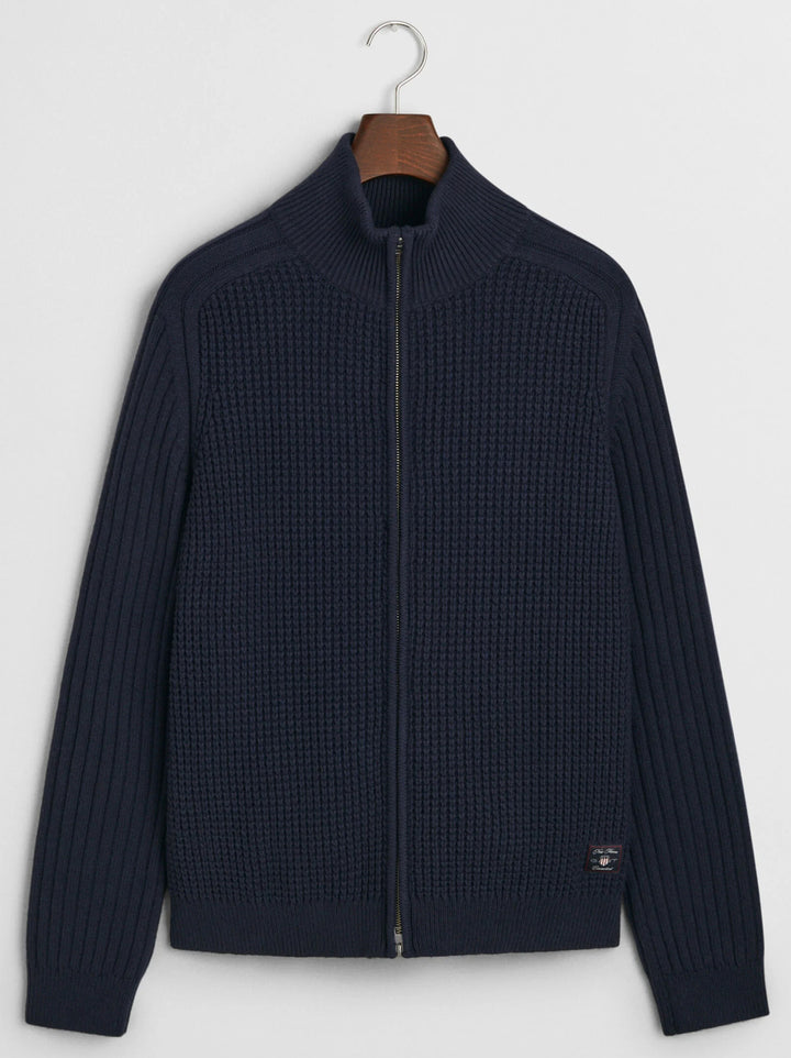 GANT vest met rits van een getextureerde wolmix-Materiaal: 45% katoen, 35% lamswol, 20% polyamide-HEREN TRUIEN & VESTEN-B