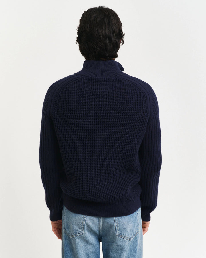 GANT vest met rits van een getextureerde wolmix-Materiaal: 45% katoen, 35% lamswol, 20% polyamide-HEREN TRUIEN & VESTEN-B